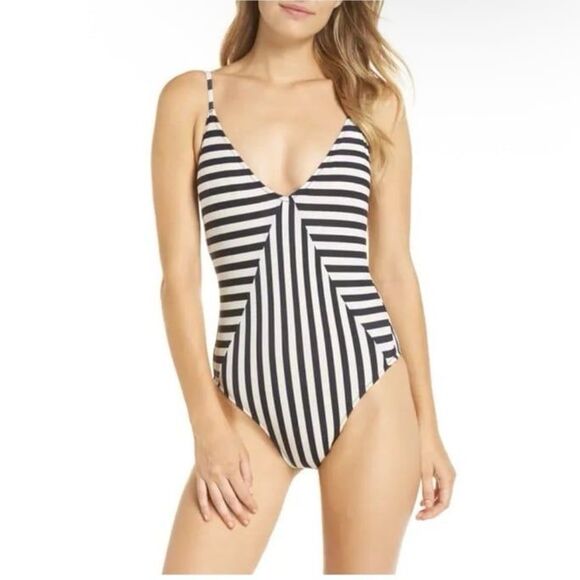 J. Crew Stripe Paneled V-Neck One-Piece Swimsuit Size 6 - Picture 3 of 11